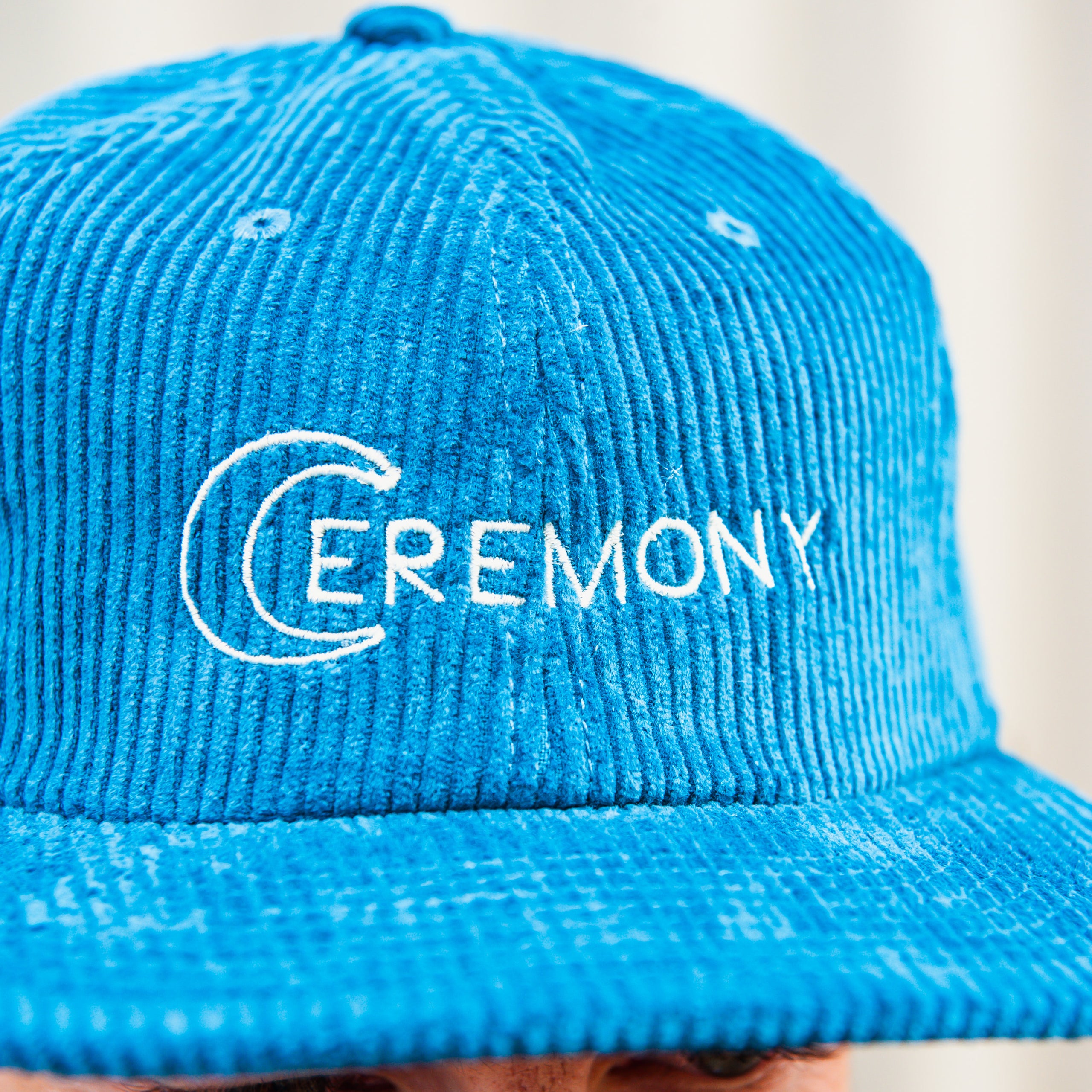 Ceremony 'Crescent' Logo Corduroy Strapback - Atlantic Blue with White  Embroidery